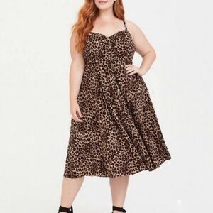 Leopard Print Button Front Challis Midi Dress
